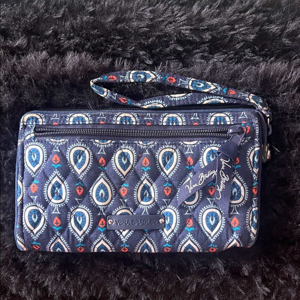 Vera Bradley Navy and Orange  Patterned Clutch